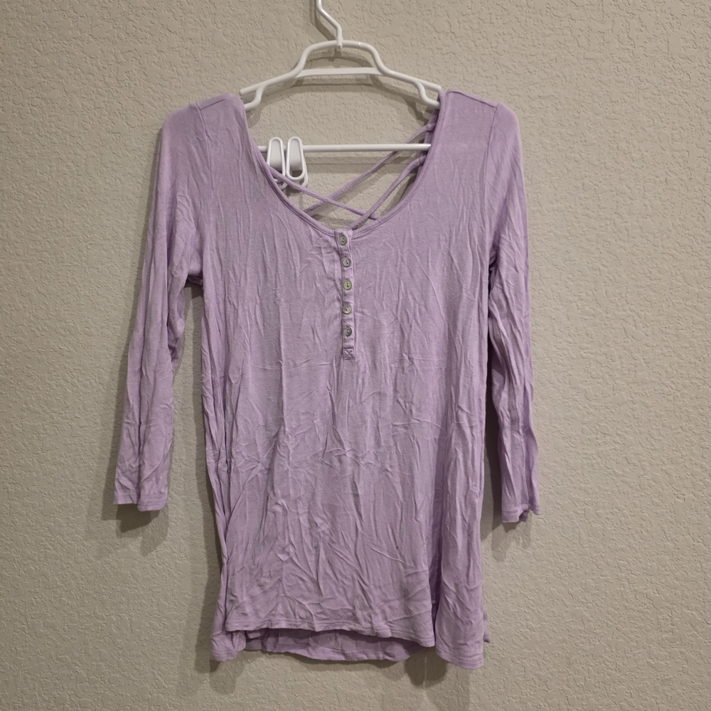 Arizona Jean Company Lavender Long-Sleeve Henley with Crisscross Back